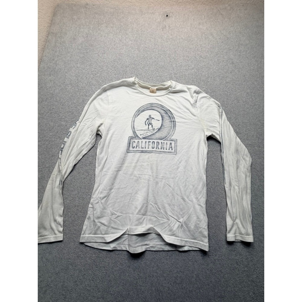 Hollister California Mens Long Sleeve Graphic T-Shirt White Surf Surfer Size M